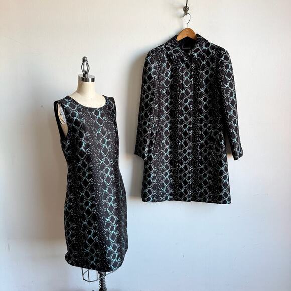 DIANE VON FURSTENBERG Bold Print Black 2 Piece Set - Sheath Dress & Jacket - Picture 1 of 15
